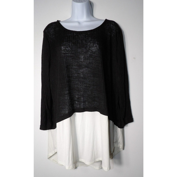 Simple Susan Betro 2X Top Tunic Black White Mixed Media Sweater Career Casual - Picture 1 of 10